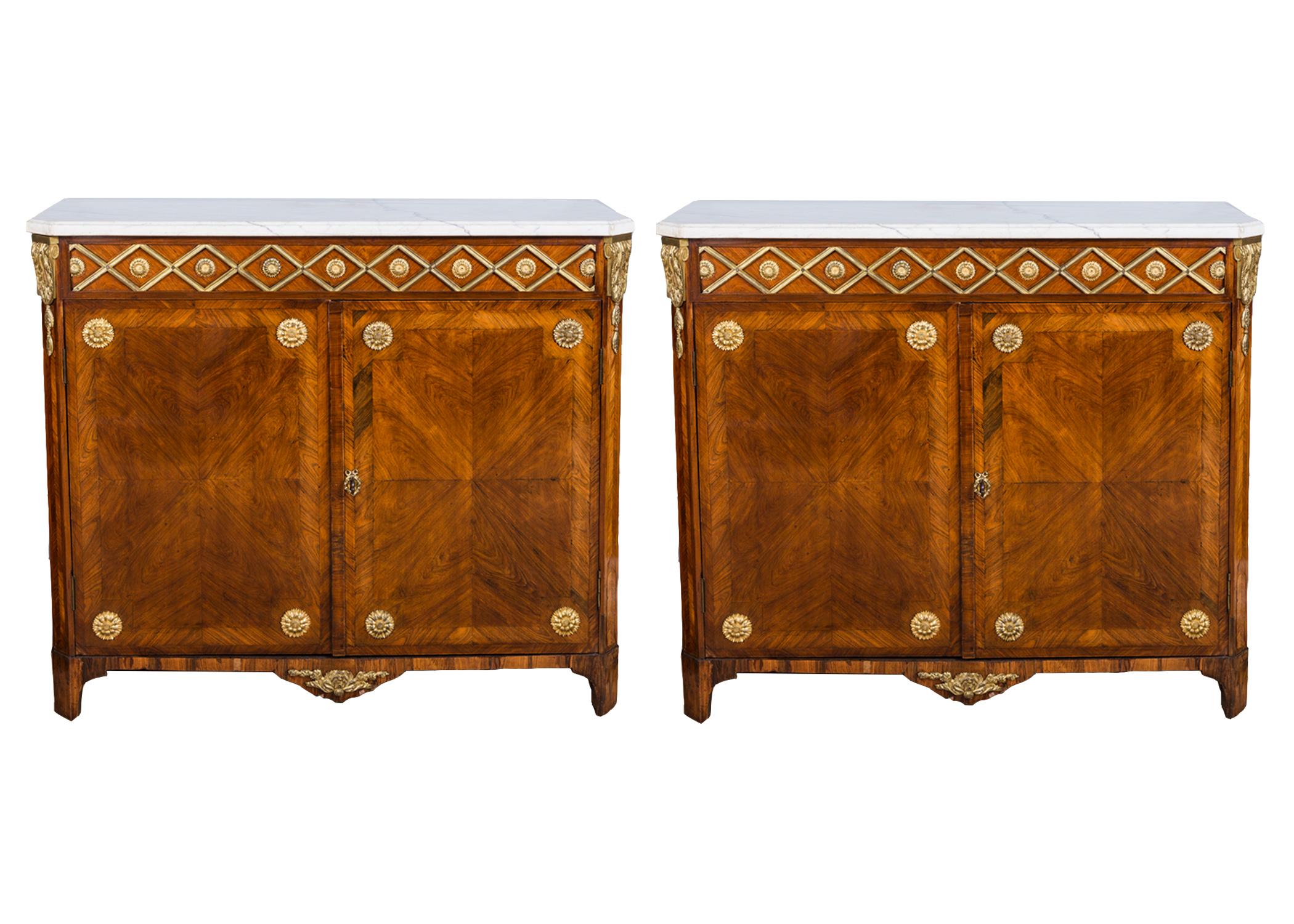 Pair of 18th Century Louis XVI Ormolu Mounted Parquetry Cabinets. In Good Condition For Sale In New York, NY
