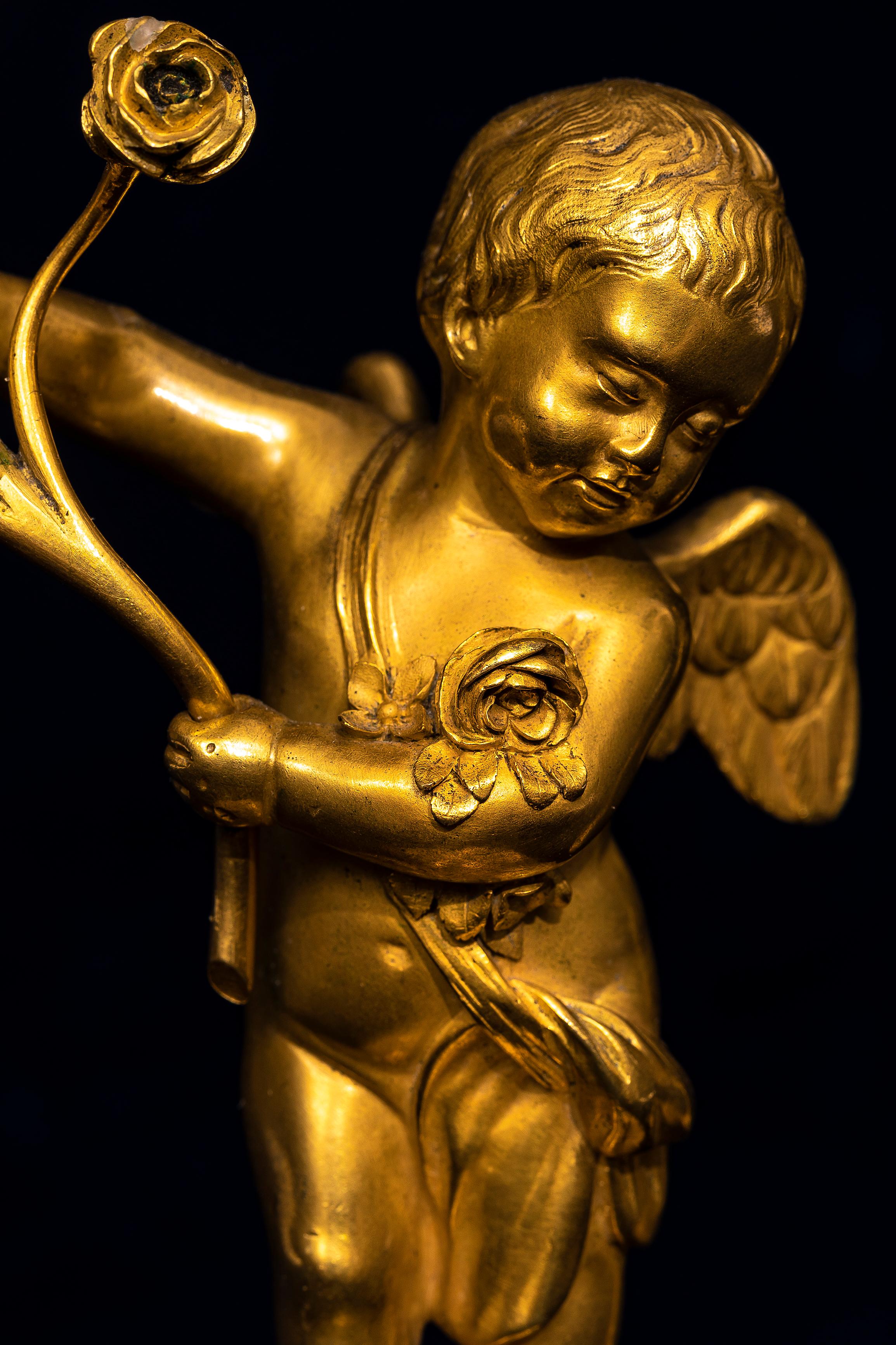Pair of 18th Century Louis XVI Ormolu Cupid-Form Candlesticks with Ormolu Roses For Sale 5
