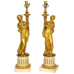 Pair of 18th Century Louis XVI Period Gilt-Bronze Figures of Maidens as Lamps