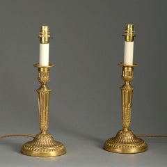 Pair of 18th Century Louis XVI Period Ormolu Candlestick Lamps