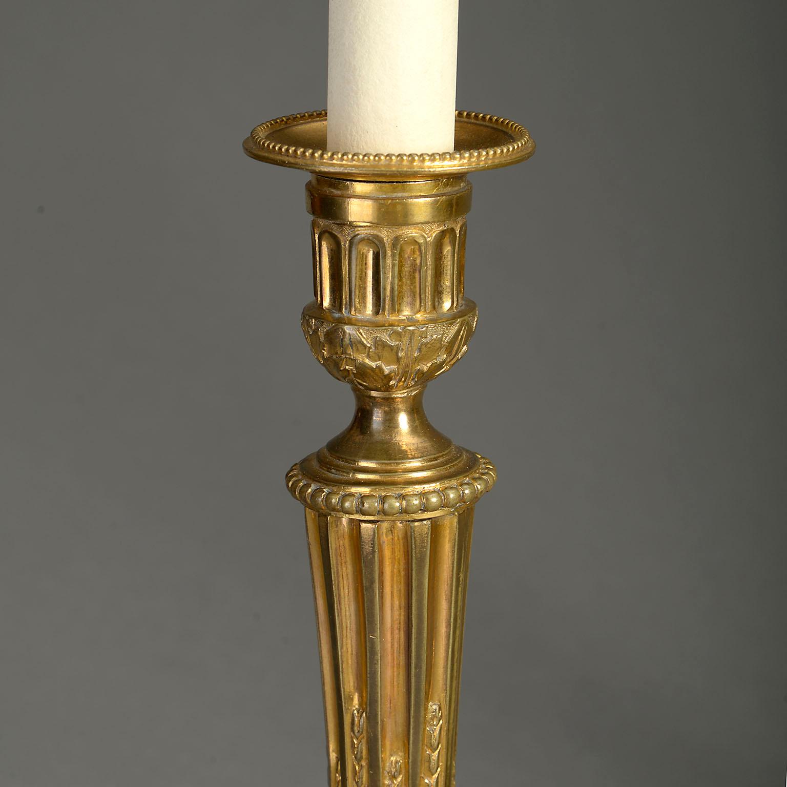 Neoclassical Pair of 18th Century Louis XVI Period Ormolu Candlestick Lamps