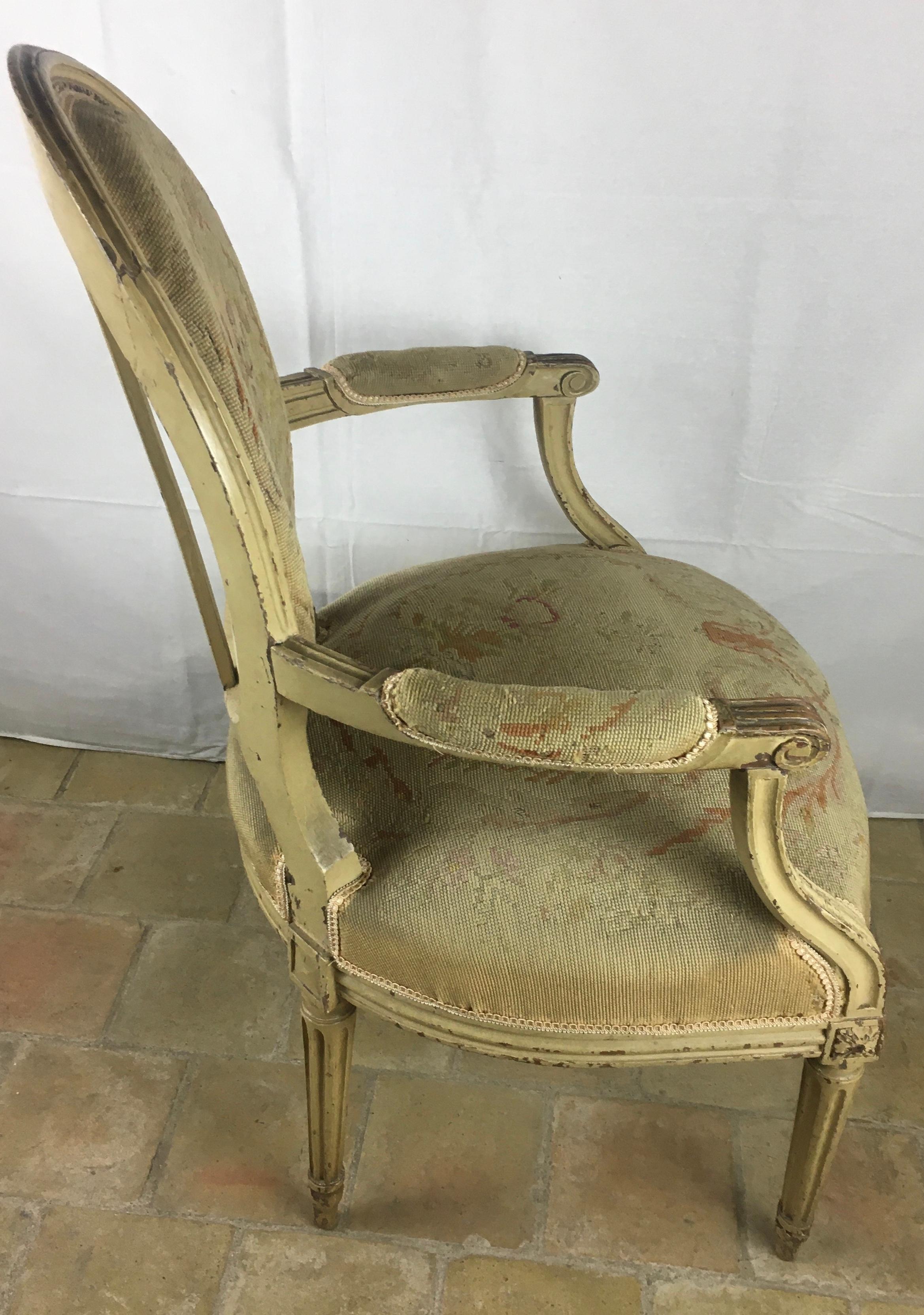 Pair of 18th Century Louis XVI Style Armchairs or Fauteuils A La Reine For Sale 3