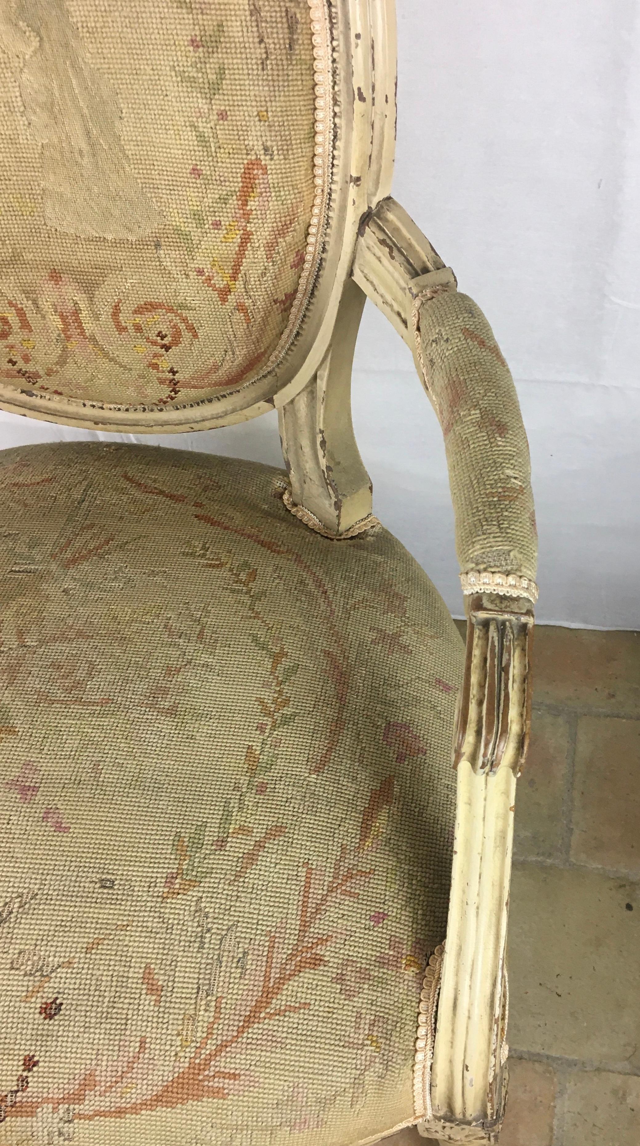 Pair of 18th Century Louis XVI Style Armchairs or Fauteuils A La Reine For Sale 8