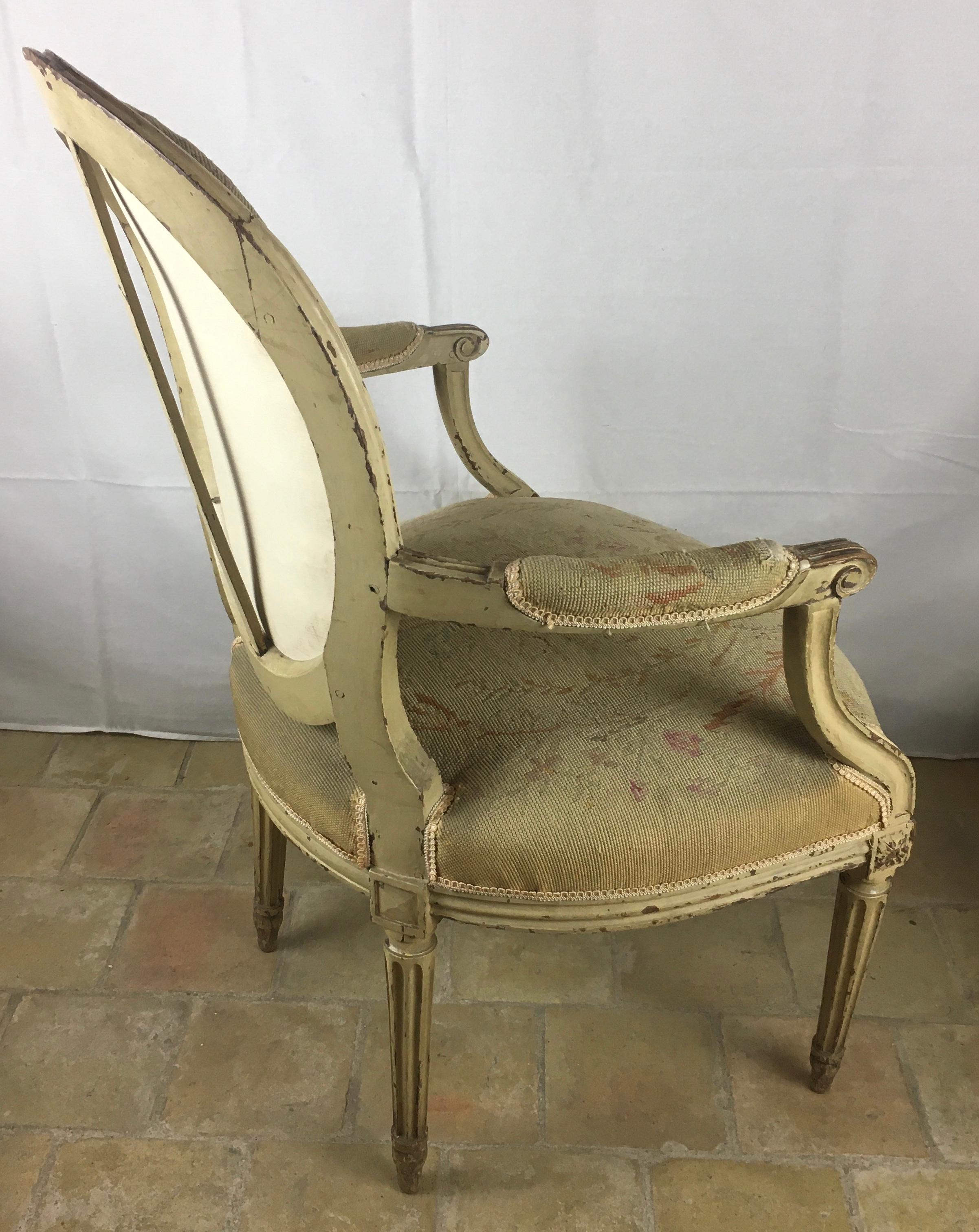 18th Century and Earlier Pair of 18th Century Louis XVI Style Armchairs or Fauteuils A La Reine For Sale