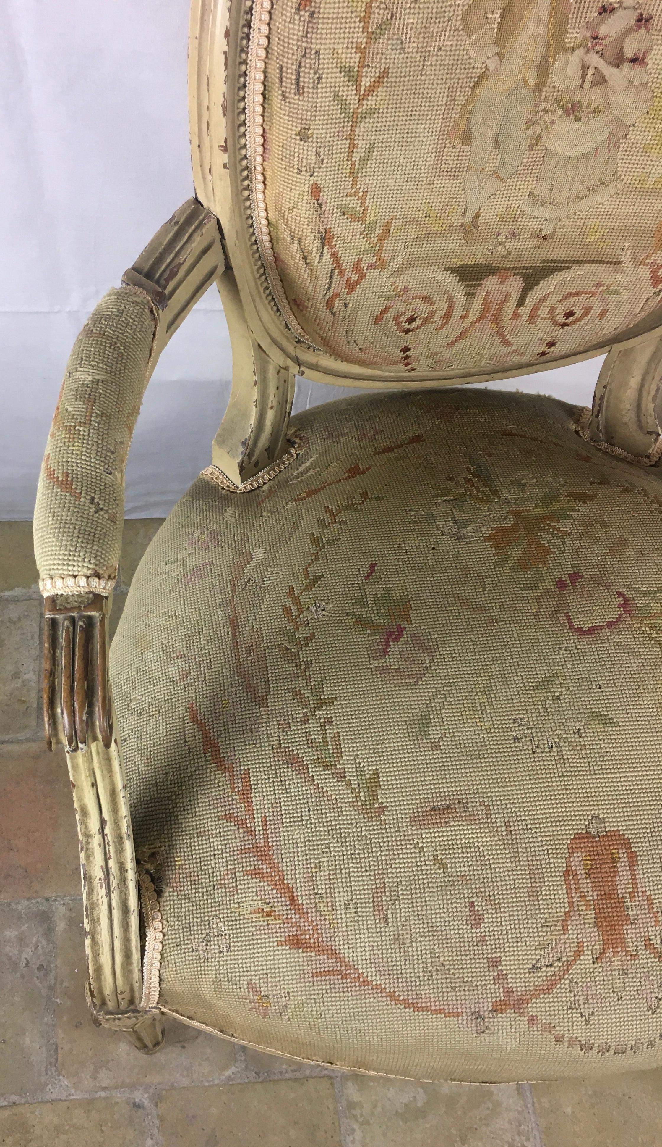 Upholstery Pair of 18th Century Louis XVI Style Armchairs or Fauteuils A La Reine For Sale