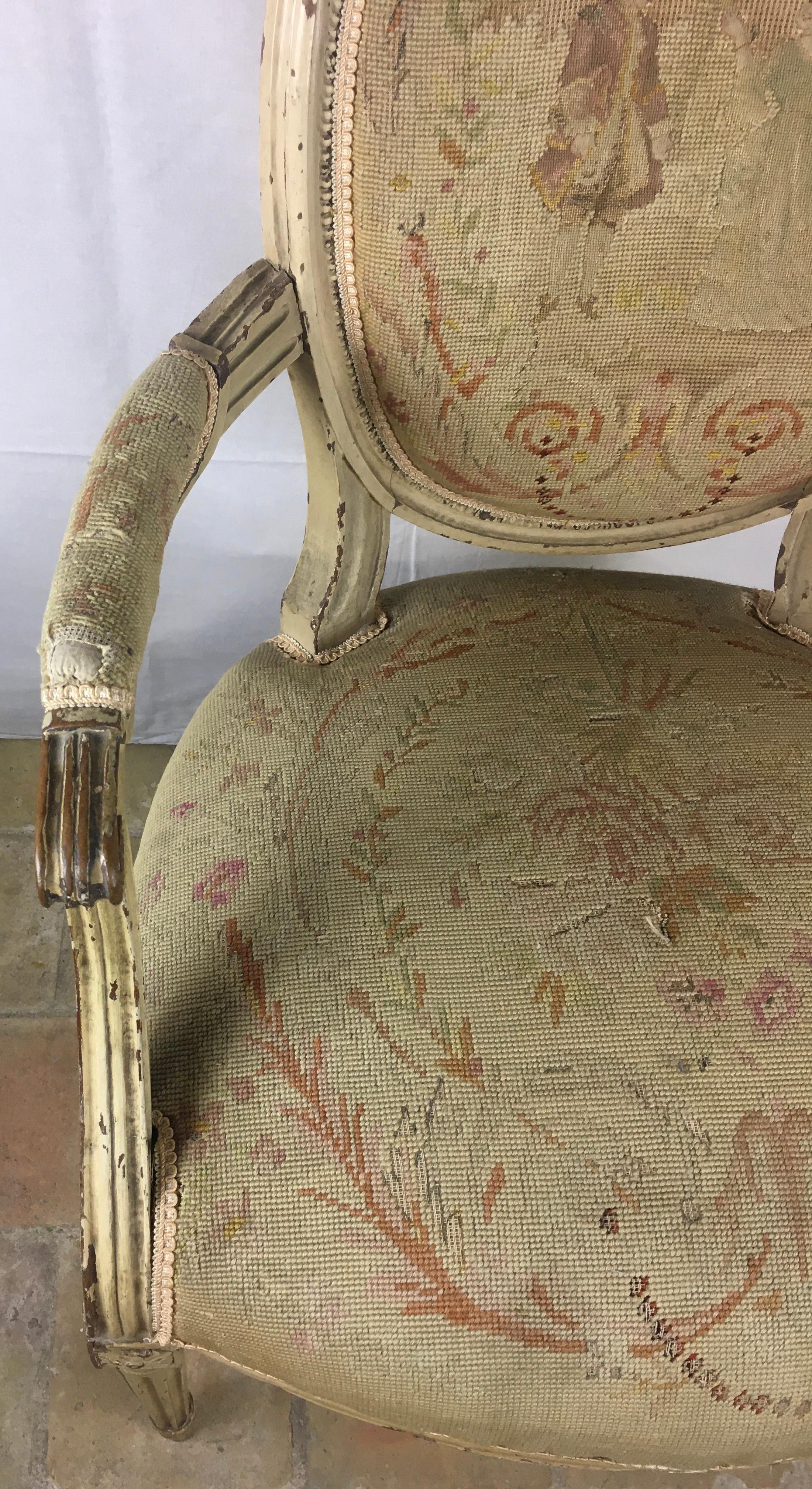 Pair of 18th Century Louis XVI Style Armchairs or Fauteuils A La Reine For Sale 1