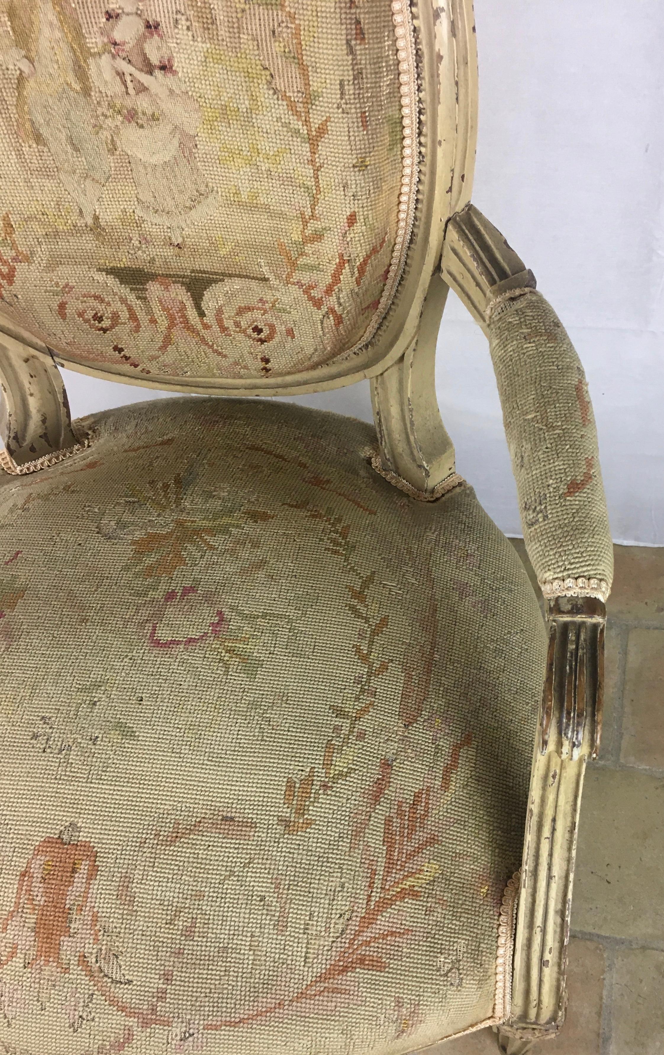 Pair of 18th Century Louis XVI Style Armchairs or Fauteuils A La Reine For Sale 2
