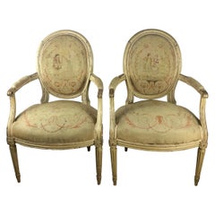Pareja de Sillones o Fauteuils A La Reine Estilo Luis XVI del Siglo XVIII
