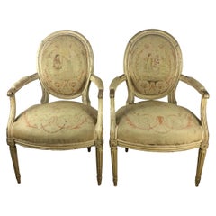 Antique Pair of 18th Century Louis XVI Style Armchairs or Fauteuils A La Reine