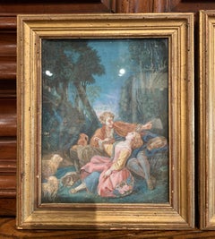 Pair of 18th Century Louis XVI Watercolors in Original Giltwood Frames