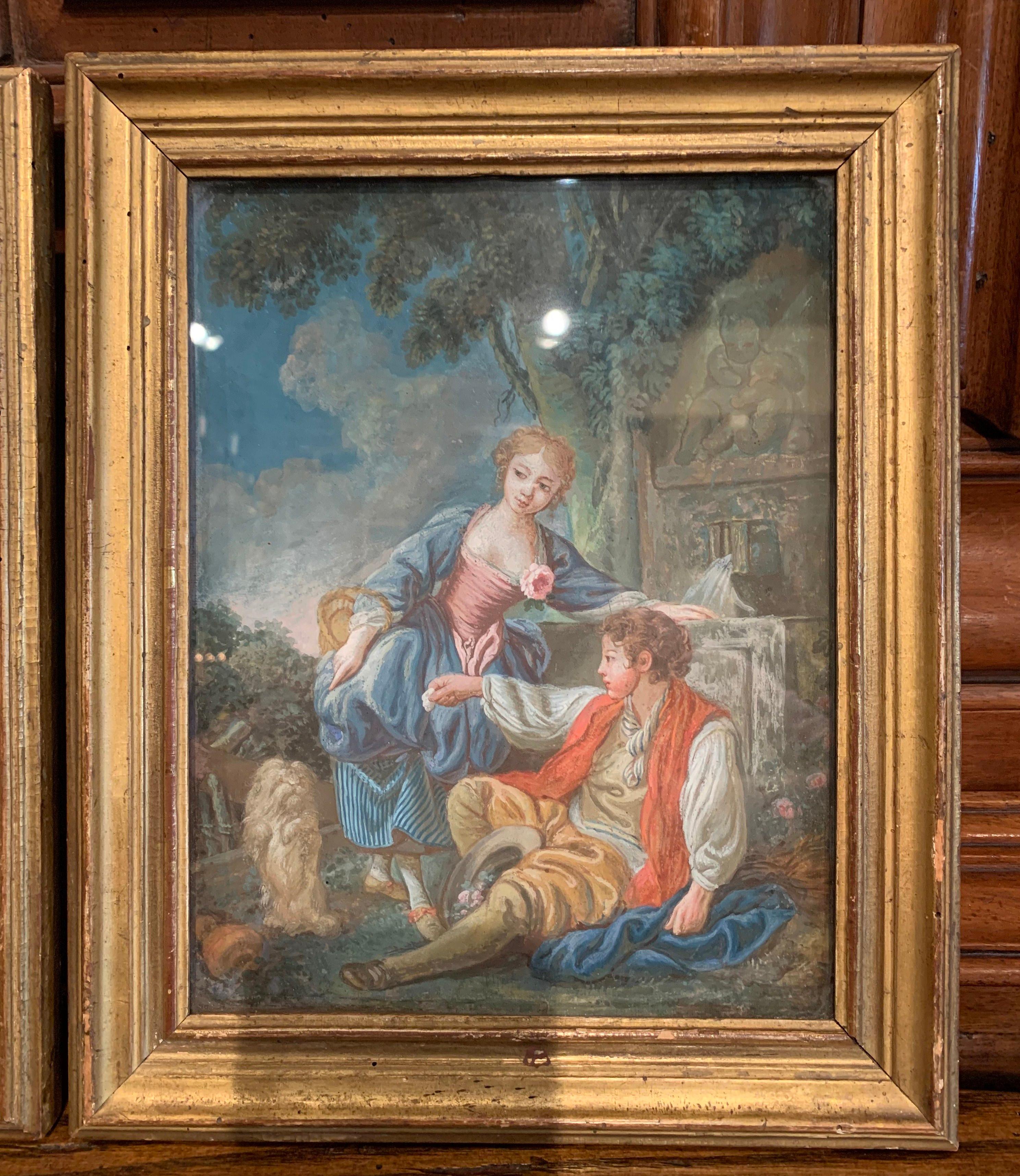 Pair of 18th Century Louis XVI Watercolors in Original Giltwood Frames In Excellent Condition For Sale In Dallas, TX