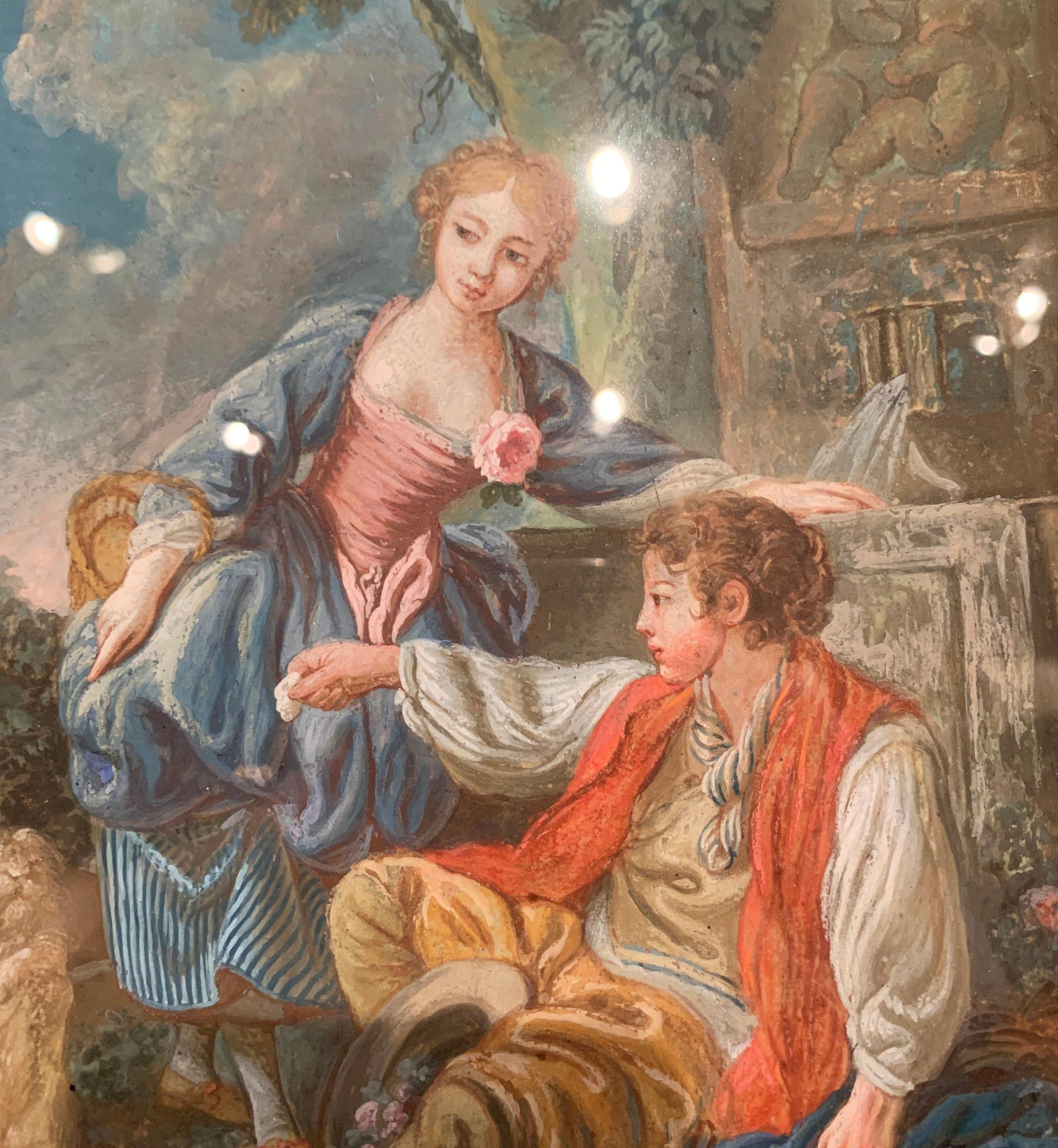 Paire d'aquarelles Louis XVI du XVIIIe siècle dans leur cadre d'origine en bois doré Excellent état - En vente à Dallas, TX