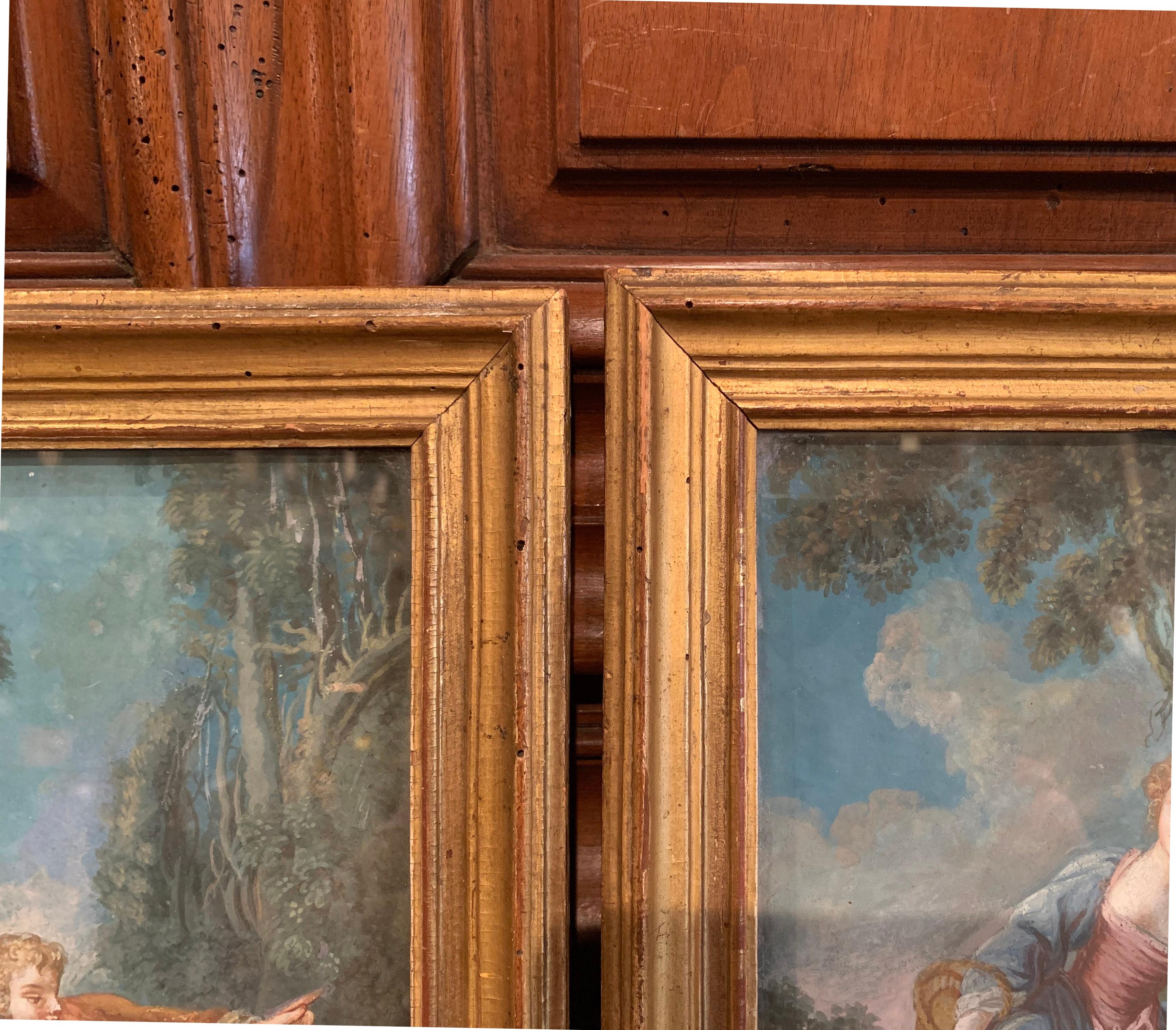 Pair of 18th Century Louis XVI Watercolors in Original Giltwood Frames For Sale 2