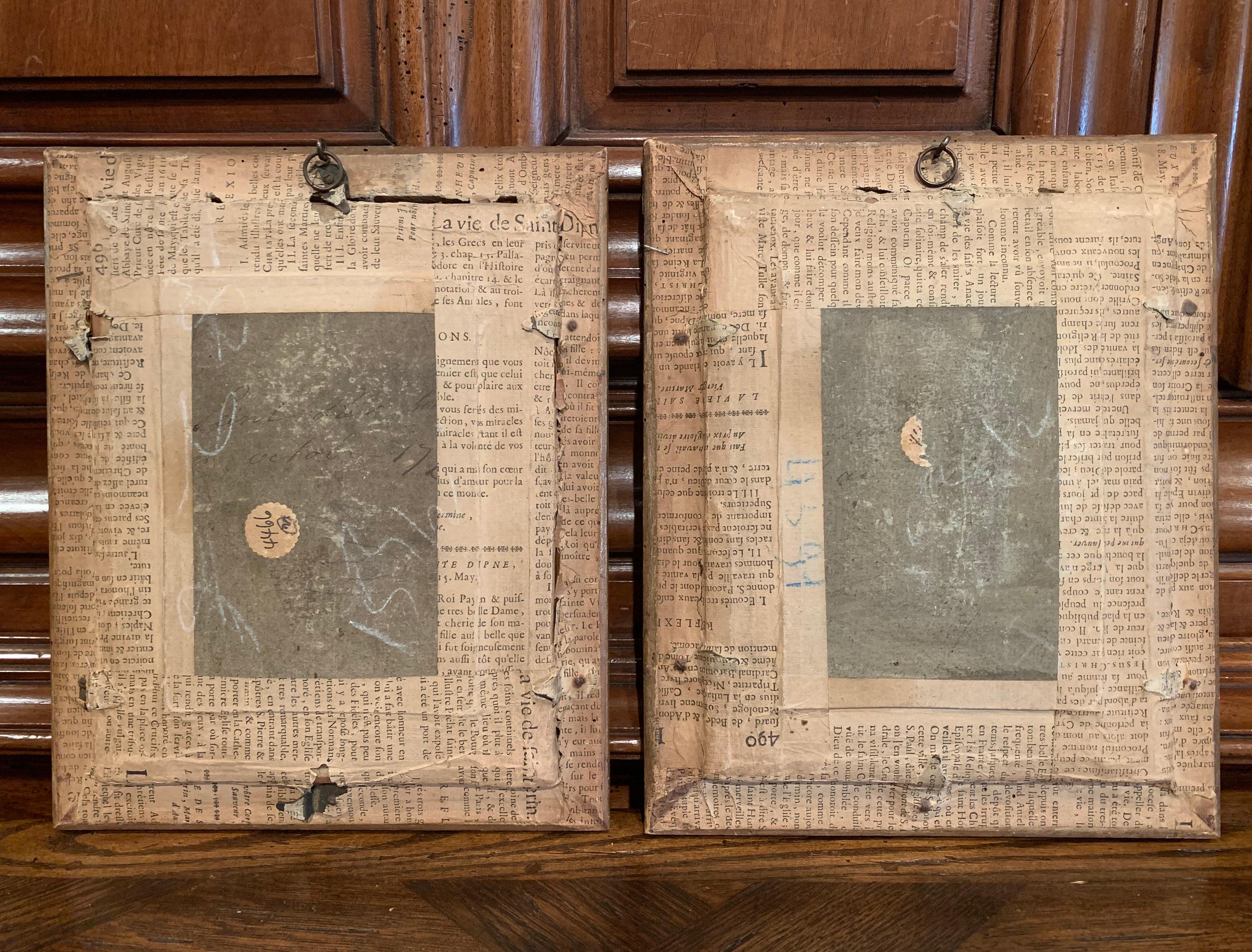 Pair of 18th Century Louis XVI Watercolors in Original Giltwood Frames For Sale 4