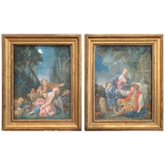 Pair of 18th Century Louis XVI Watercolors in Original Giltwood Frames