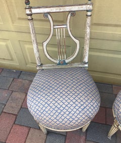 Louis XVI Lyre Back Slipper Chairs, Fortuny Fabric, France, Circa 1780