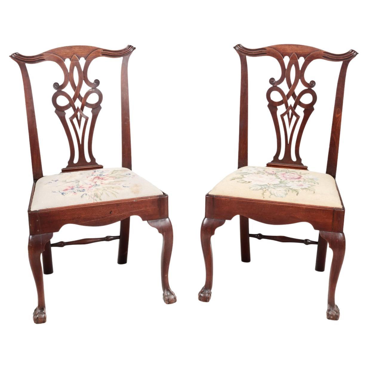 Pair of 18th Century Mahogany Chippendale Style Chairs For Sale