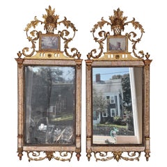 Pair of 18th Century Marble and Églomisé Bilbao Mirrors