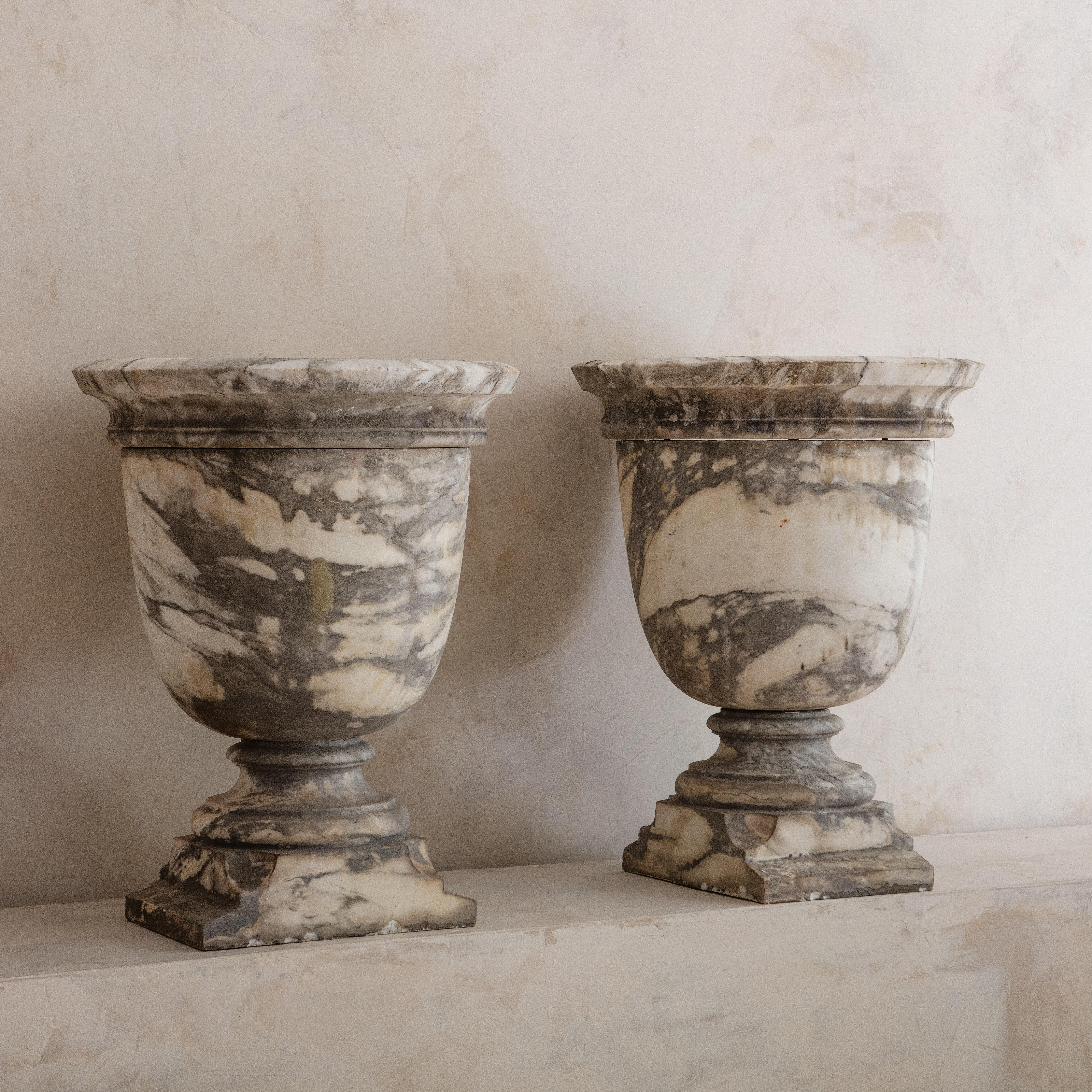 Mid-Century Modern Pair of 18th Century Marble Planter Urns
