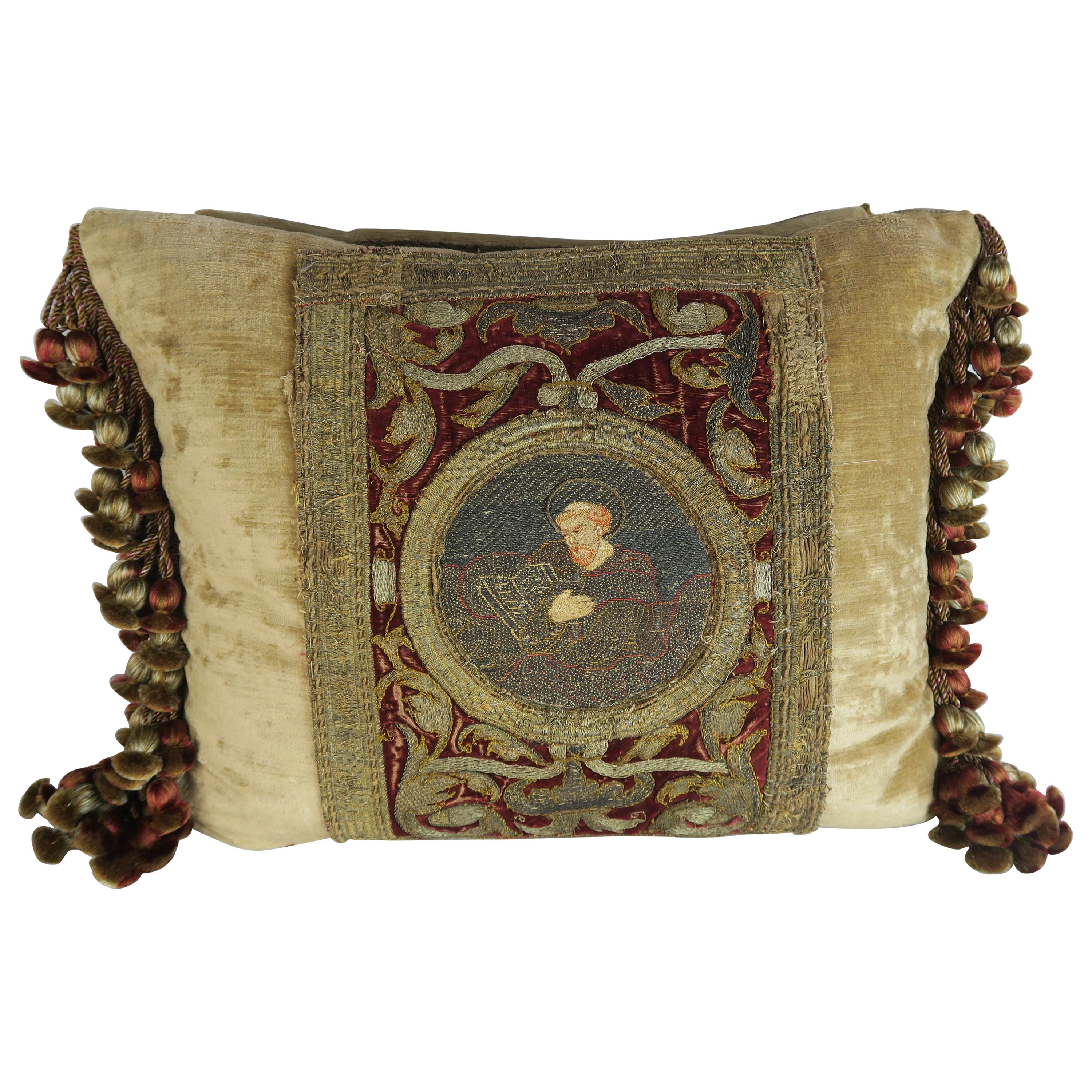 Pair of 18th Century Metallic Embroidered Velvet Pillows