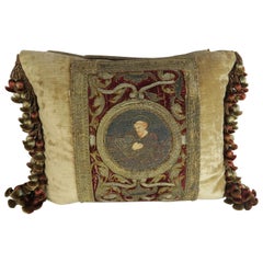 Antique Pair of 18th Century Metallic Embroidered Velvet Pillows