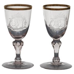 Pair of 18th Century Monogrammed Baroque Wine Glasses