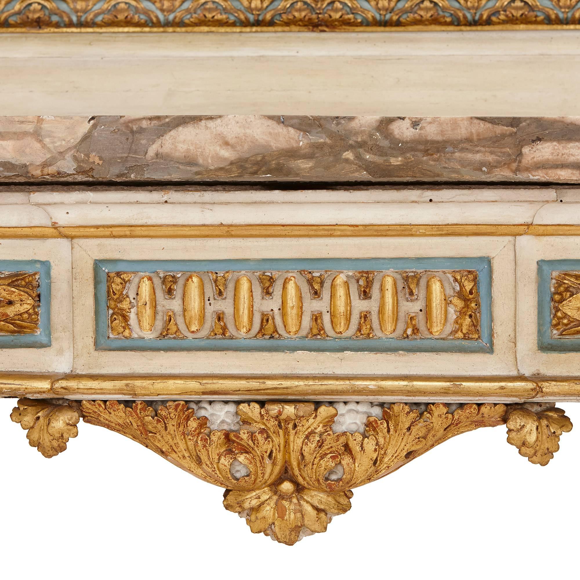 Hand-Carved Pair of 18th Century Neoclassical Mirrored Console Tables