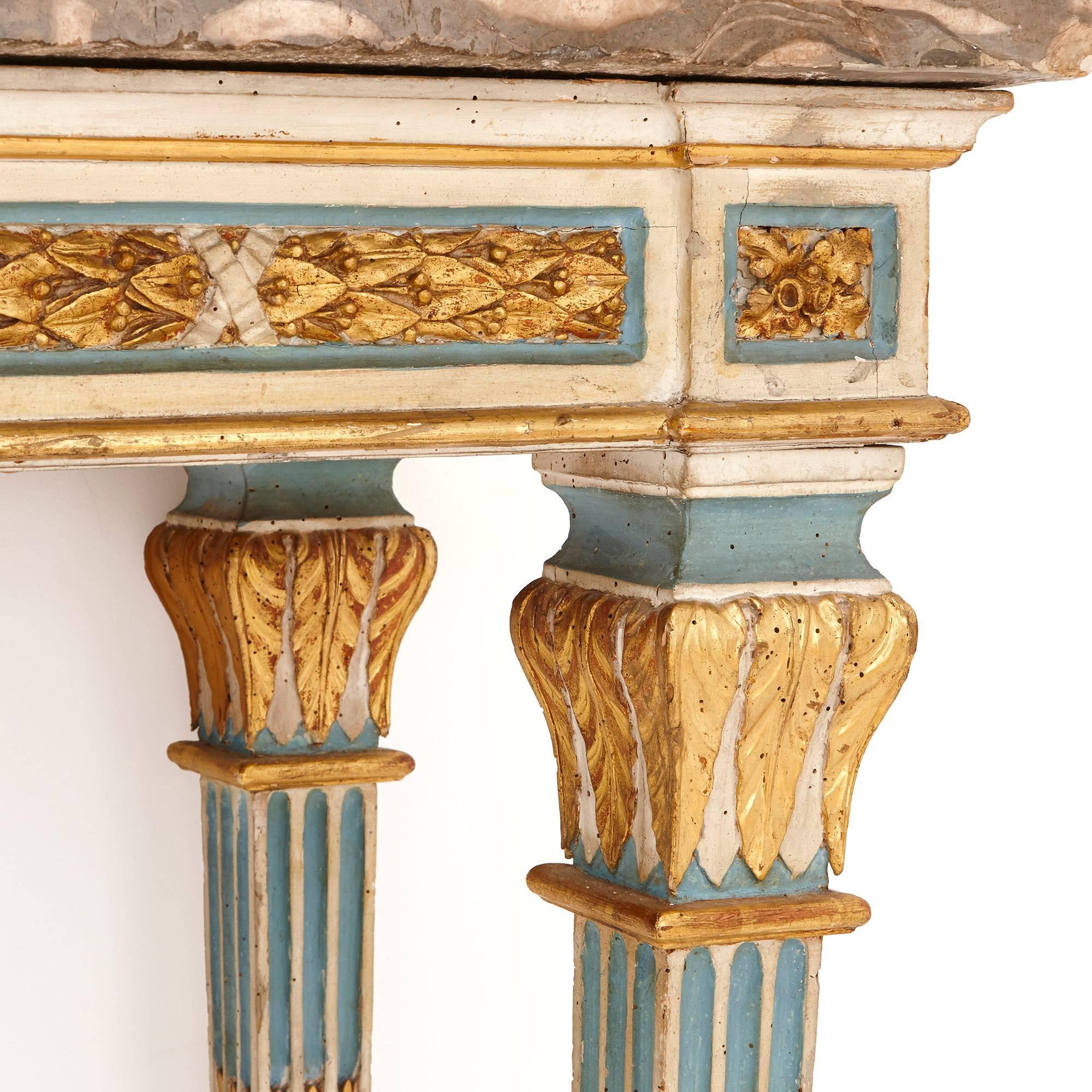 Marble Pair of 18th Century Neoclassical Mirrored Console Tables