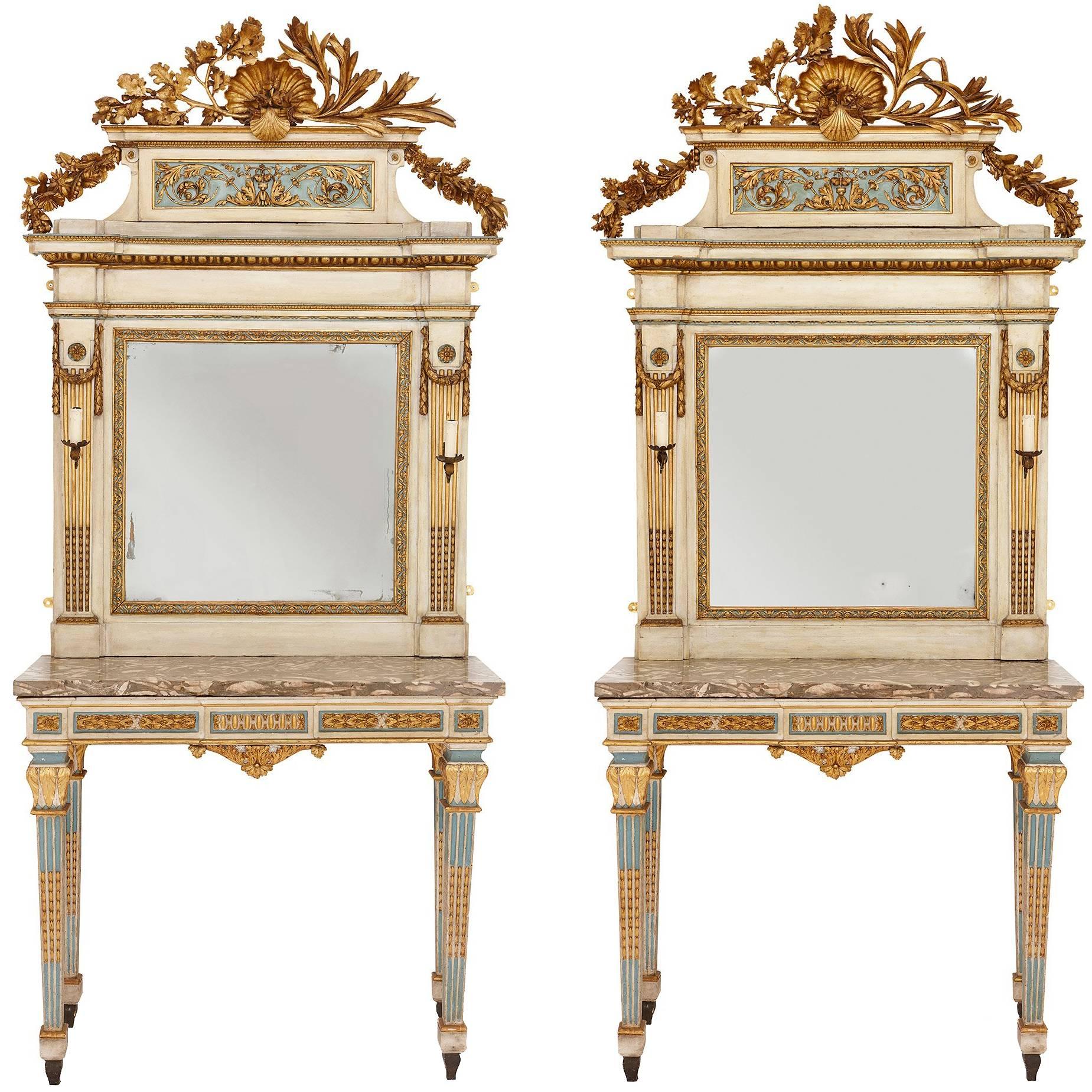 Pair of 18th Century Neoclassical Mirrored Console Tables