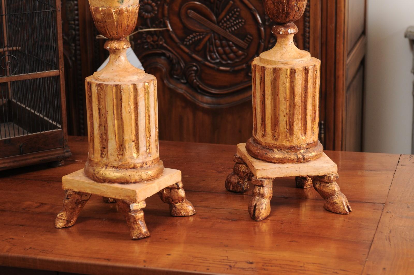 18th Century and Earlier Pair of 18th Century Neoclassical Painted and Gilded Candlesticks with Hoof Feet For Sale