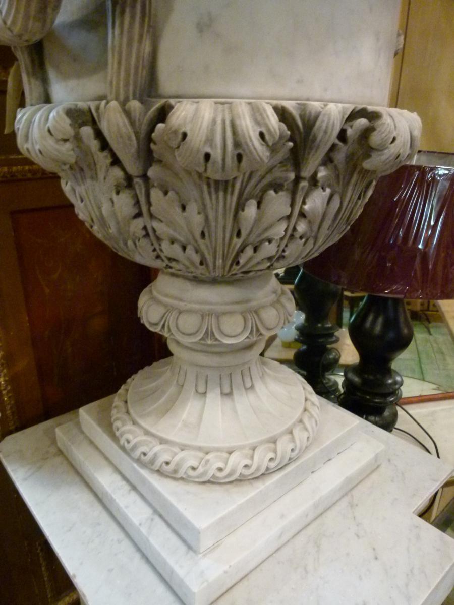 19th Century Neoclassical Spanish White Carrara Marble Vases 3