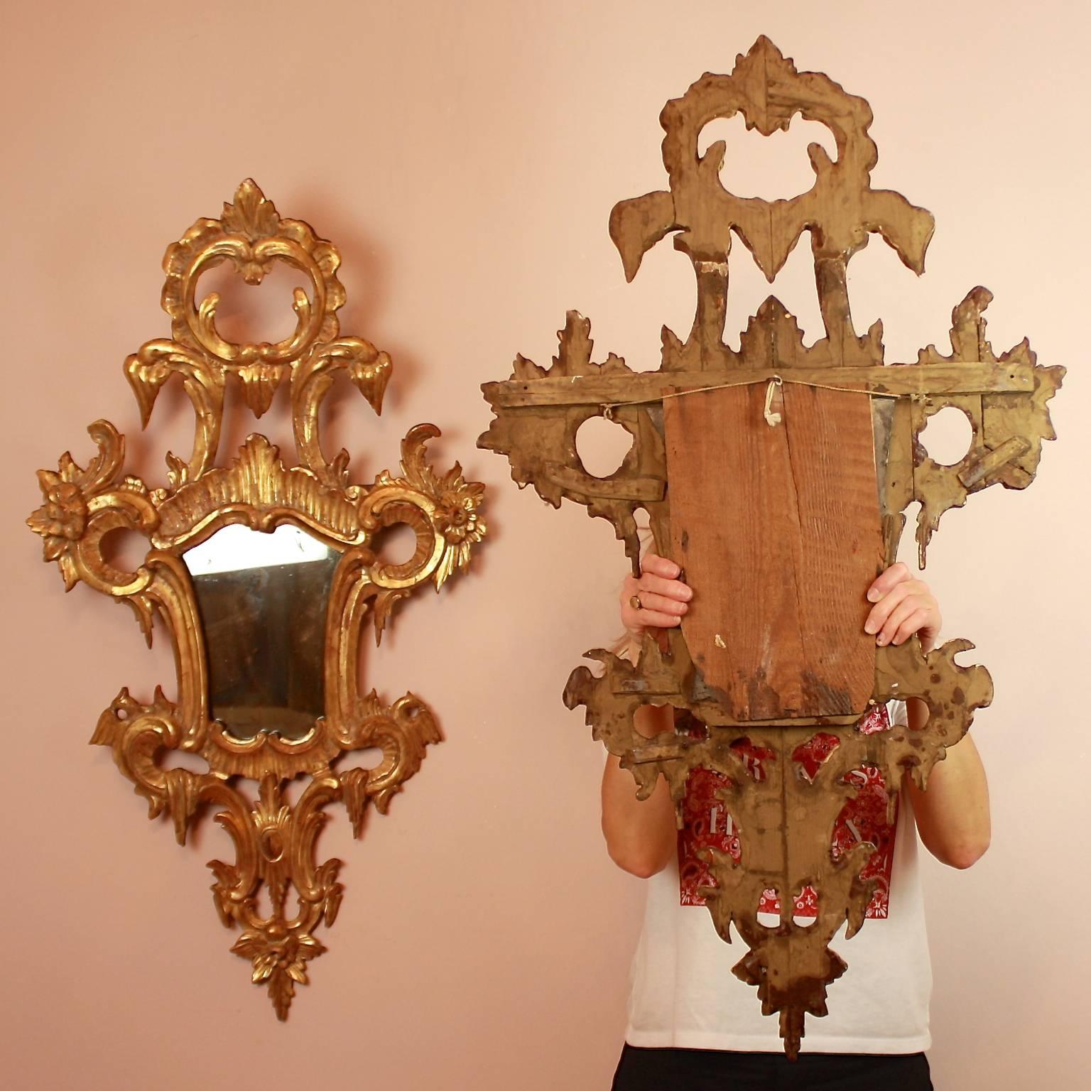 Pair of 18th Century North Italian Rococo Giltwood Mirrors For Sale 5