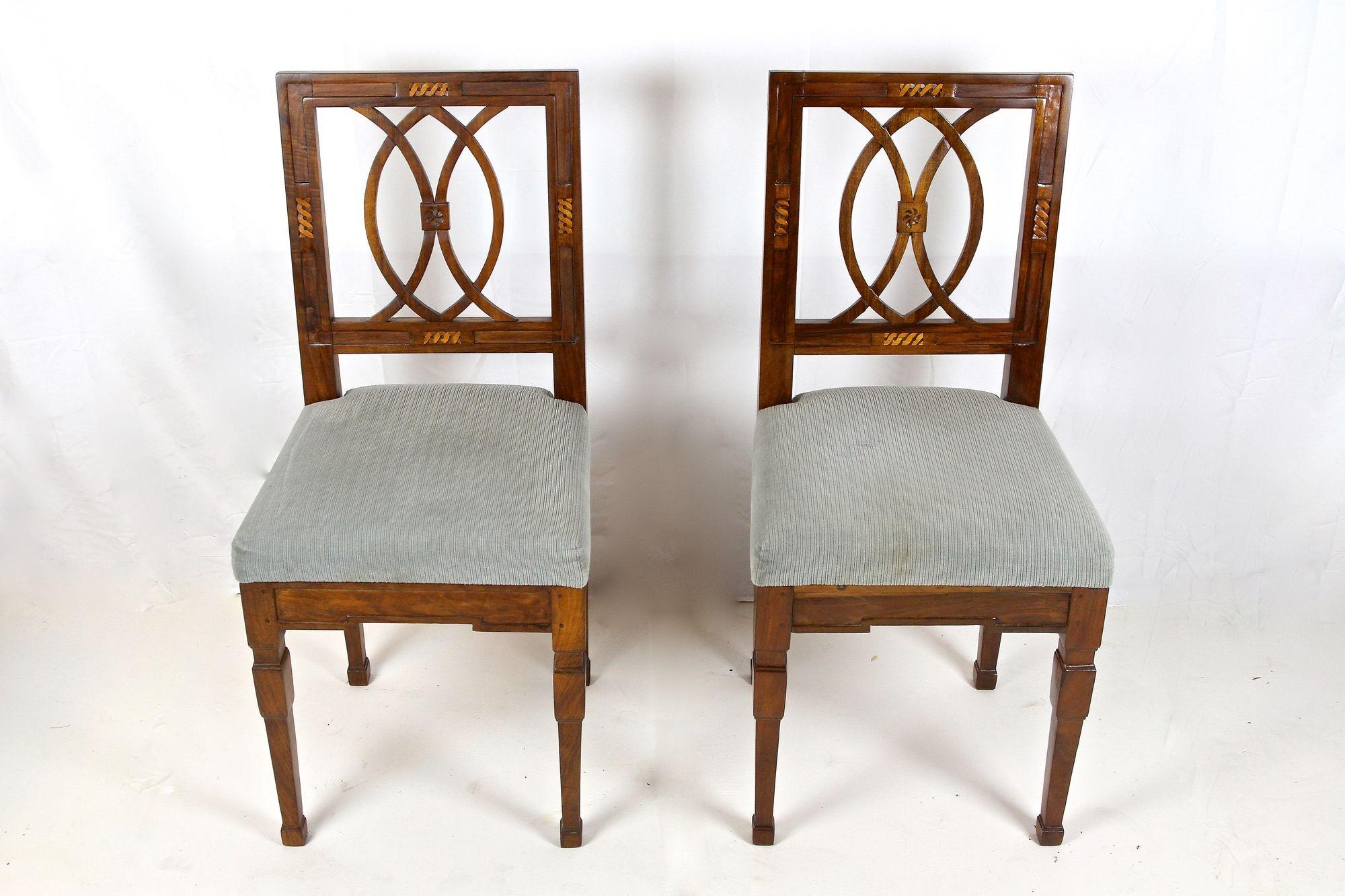 Hand-Carved Pair of 18th Century Nutwood Chairs, Josephinism Period, Austria, Circa 1790