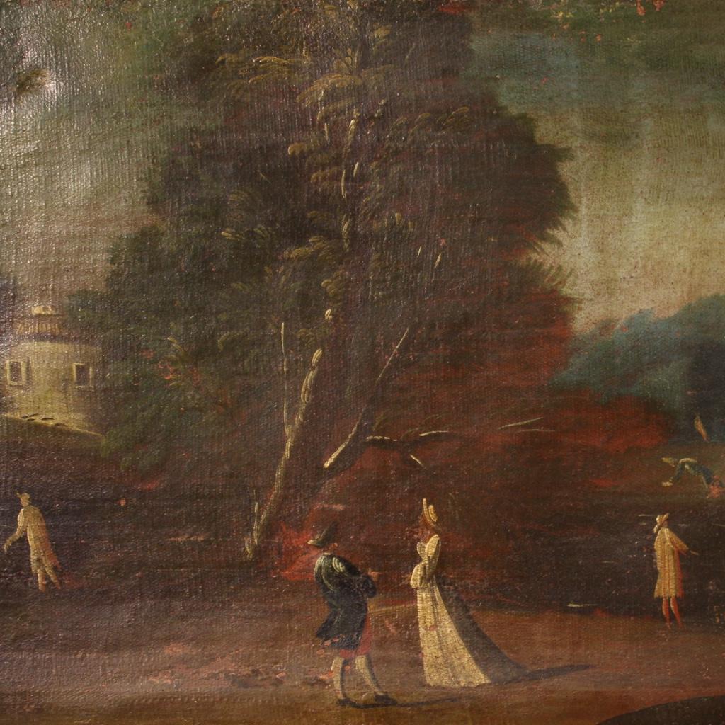 Pair of 18th Century Oil on Canvas Antique Italian Landscape Paintings, 1770 4