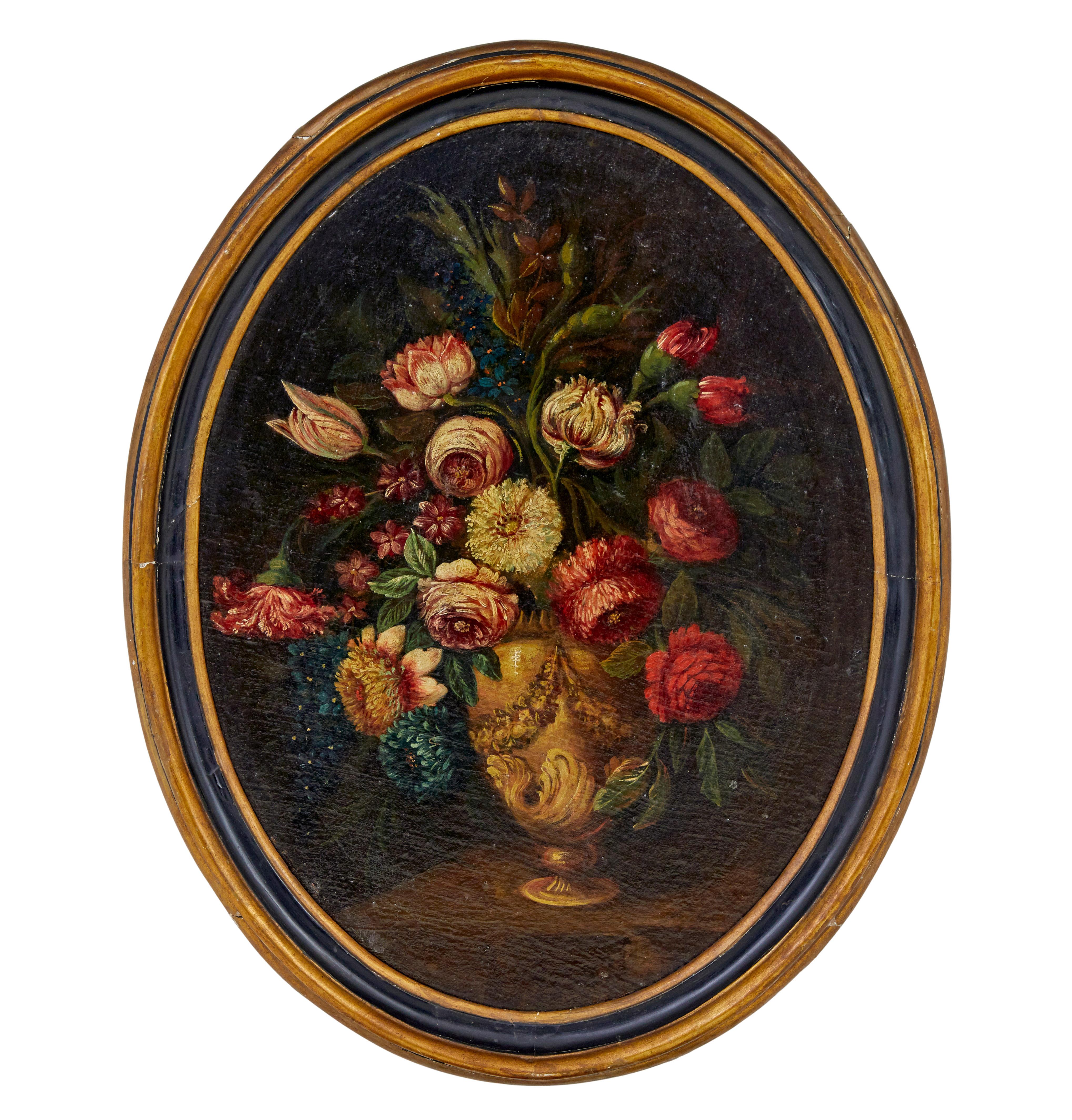 Gilt Pair of 18th century oil paintings by Gasparo Lopez still life For Sale