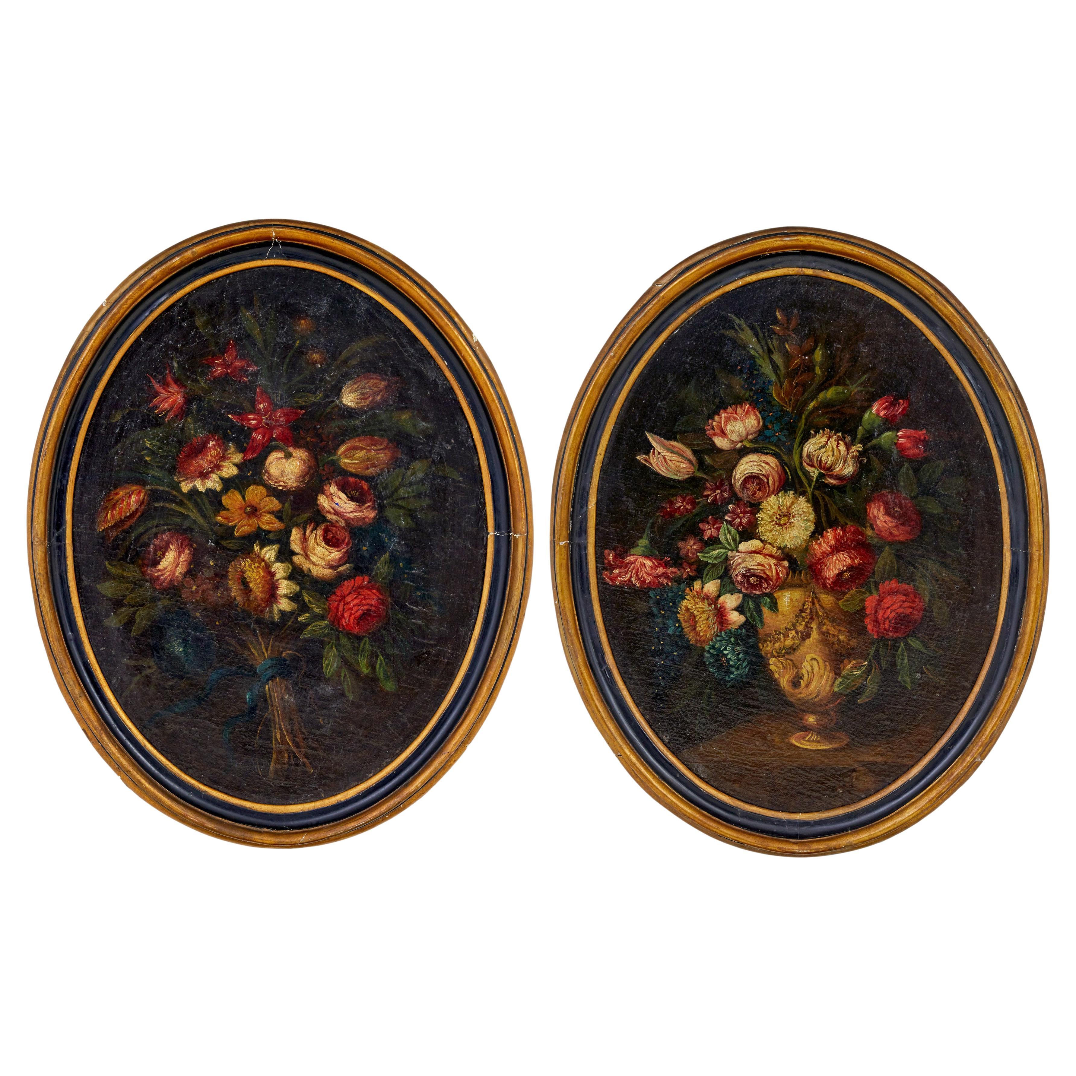 Pair of 18th century oil paintings by Gasparo Lopez still life For Sale