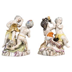 Pareja de grupos de porcelana de Meissen del siglo XVIII o principios del XIX.