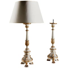 Pair of 18th Century Painted and Gilt Italian Candlesticks as Table Lamps