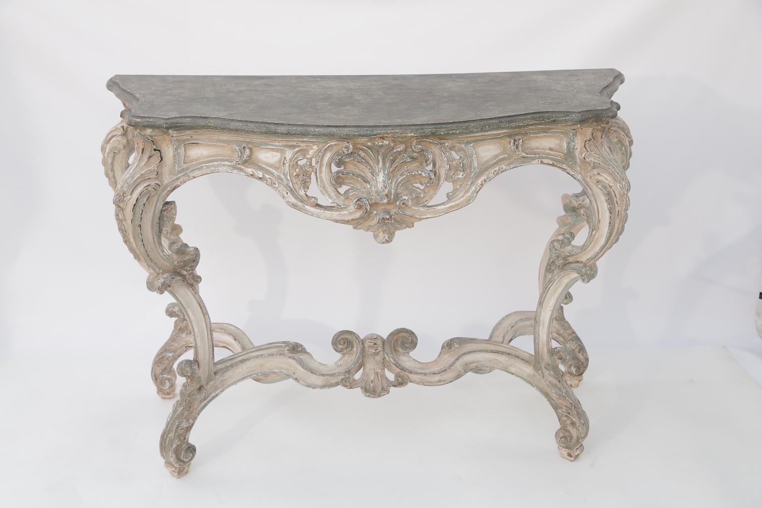 Italian Pair of 18th/19th Century Painted Rococo Consoles