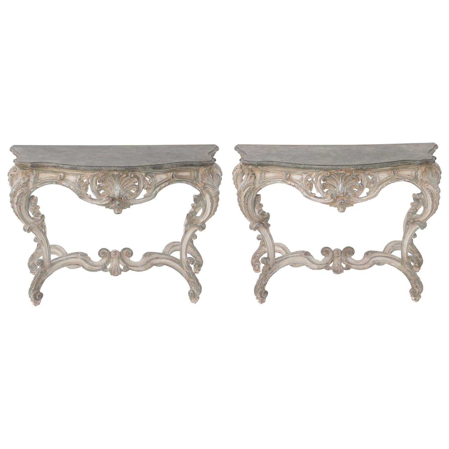 Pair of 18th/19th Century Painted Rococo Consoles