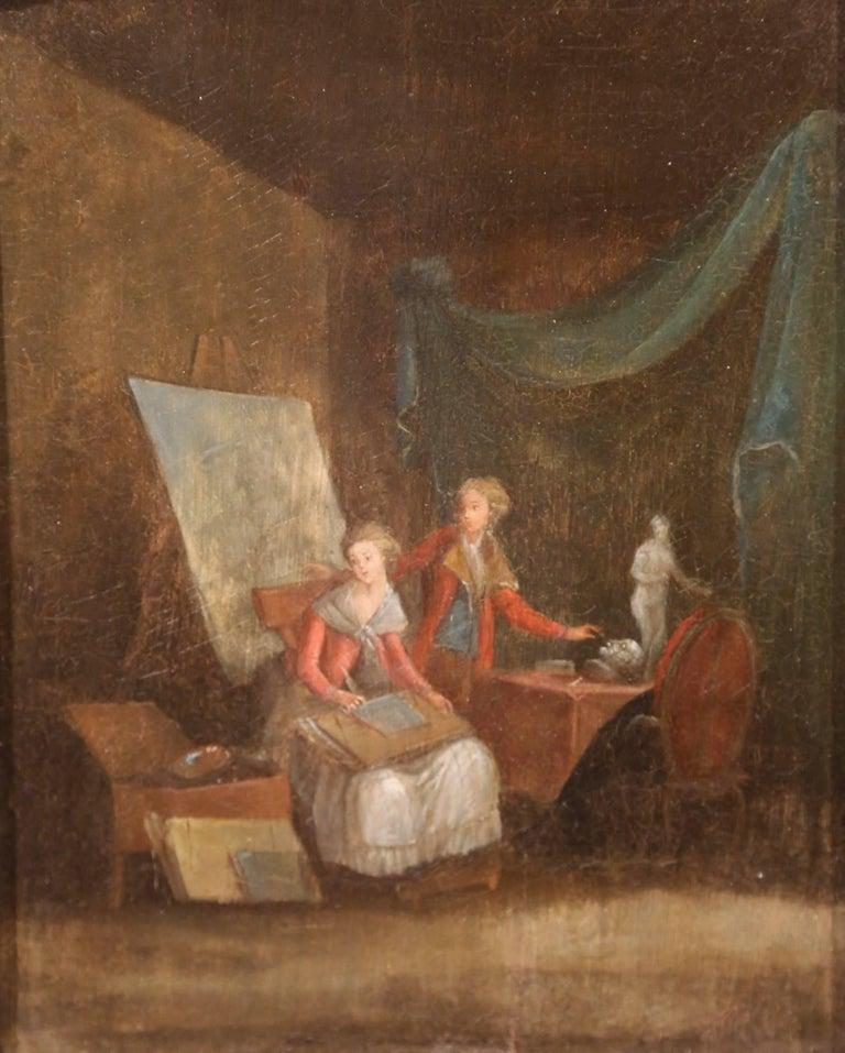 Legno dorato Coppia di dipinti su tavola del XVIII secolo in cornici dorate firmati N. Lavreince in vendita