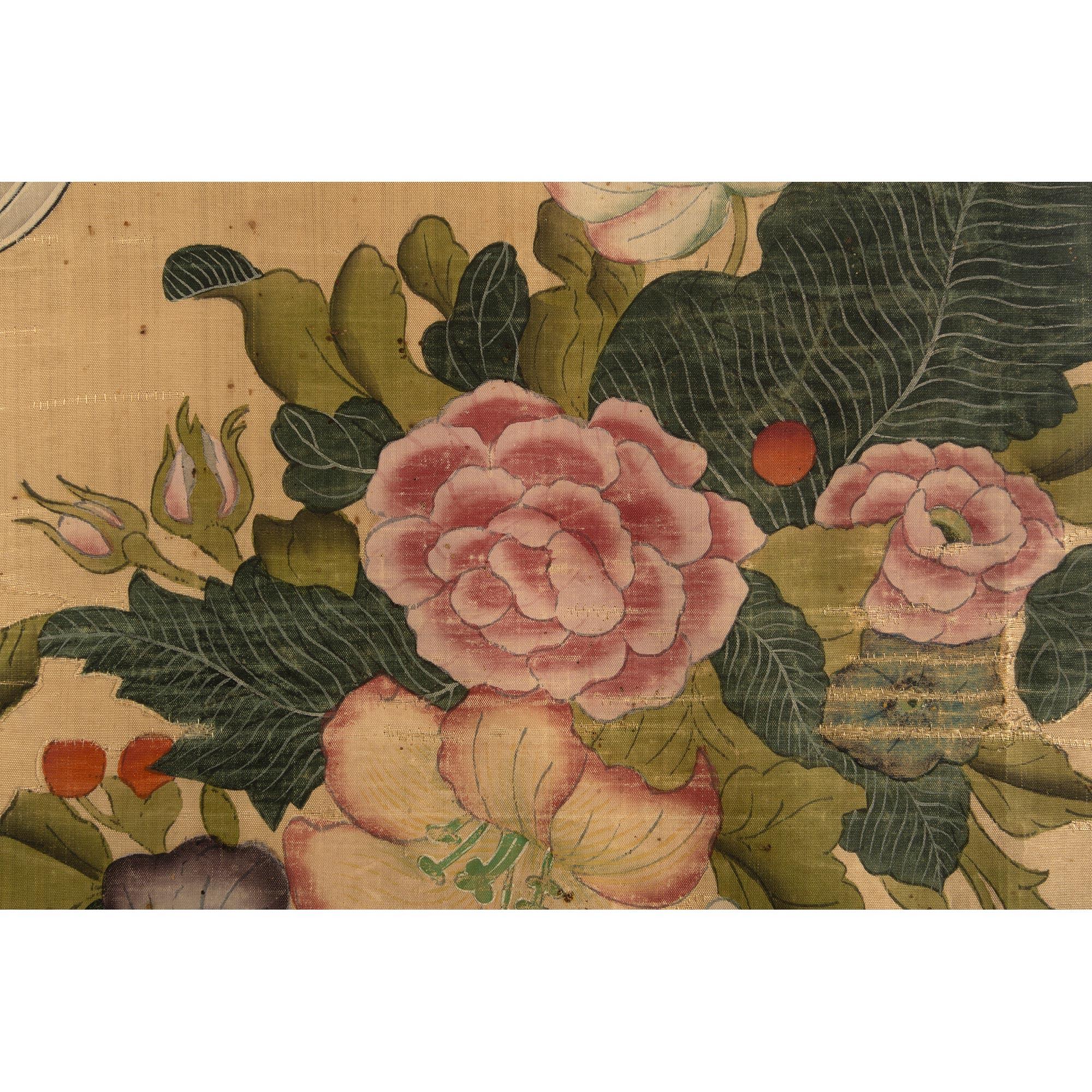 Pair of 18th Century Panels of Hand Painted Asian Silk For Sale 5