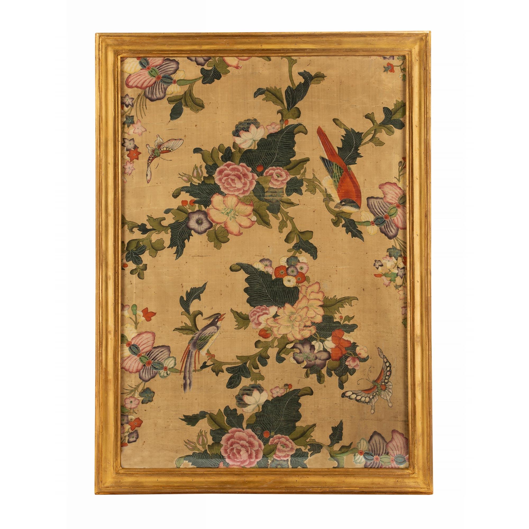 Pair of 18th Century Panels of Hand Painted Asian Silk In Good Condition For Sale In West Palm Beach, FL
