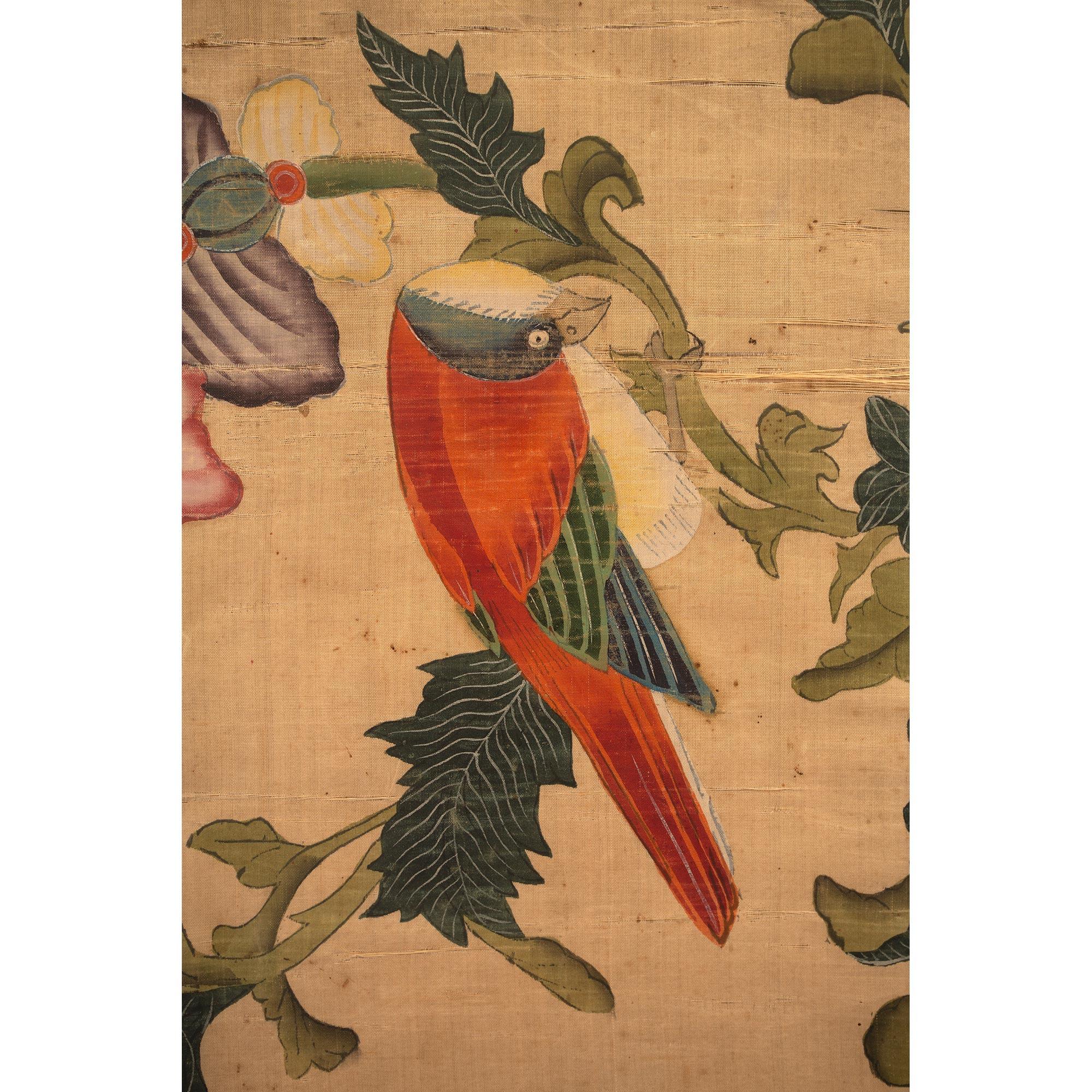 18th Century and Earlier Pair of 18th Century Panels of Hand Painted Asian Silk For Sale