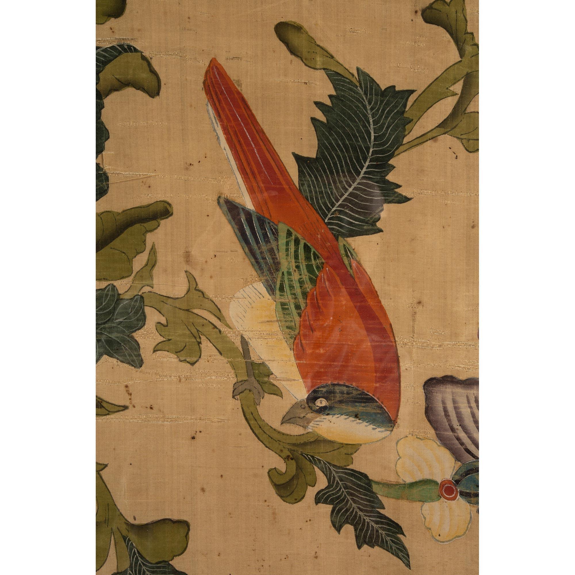 Pair of 18th Century Panels of Hand Painted Asian Silk For Sale 2