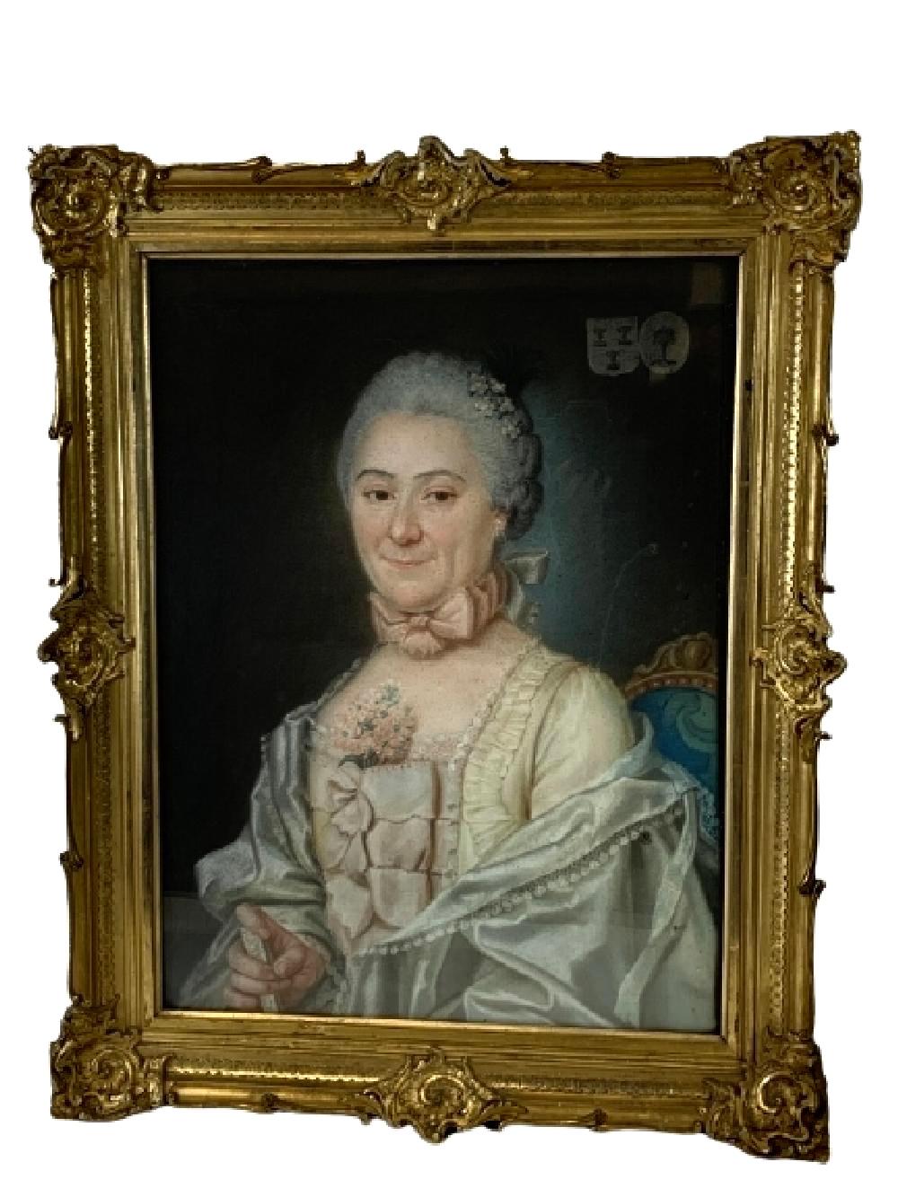 Zwei gerahmte Pastellporträts französischer Aristokraten, signiert und datiert von Charles Nicolas Noel, 1765

Der Gentleman in aristokratischer Kleidung und mit einem wichtigen Dokument in der Hand. Die Dame mit dem aristokratischen Kleid. Jedes