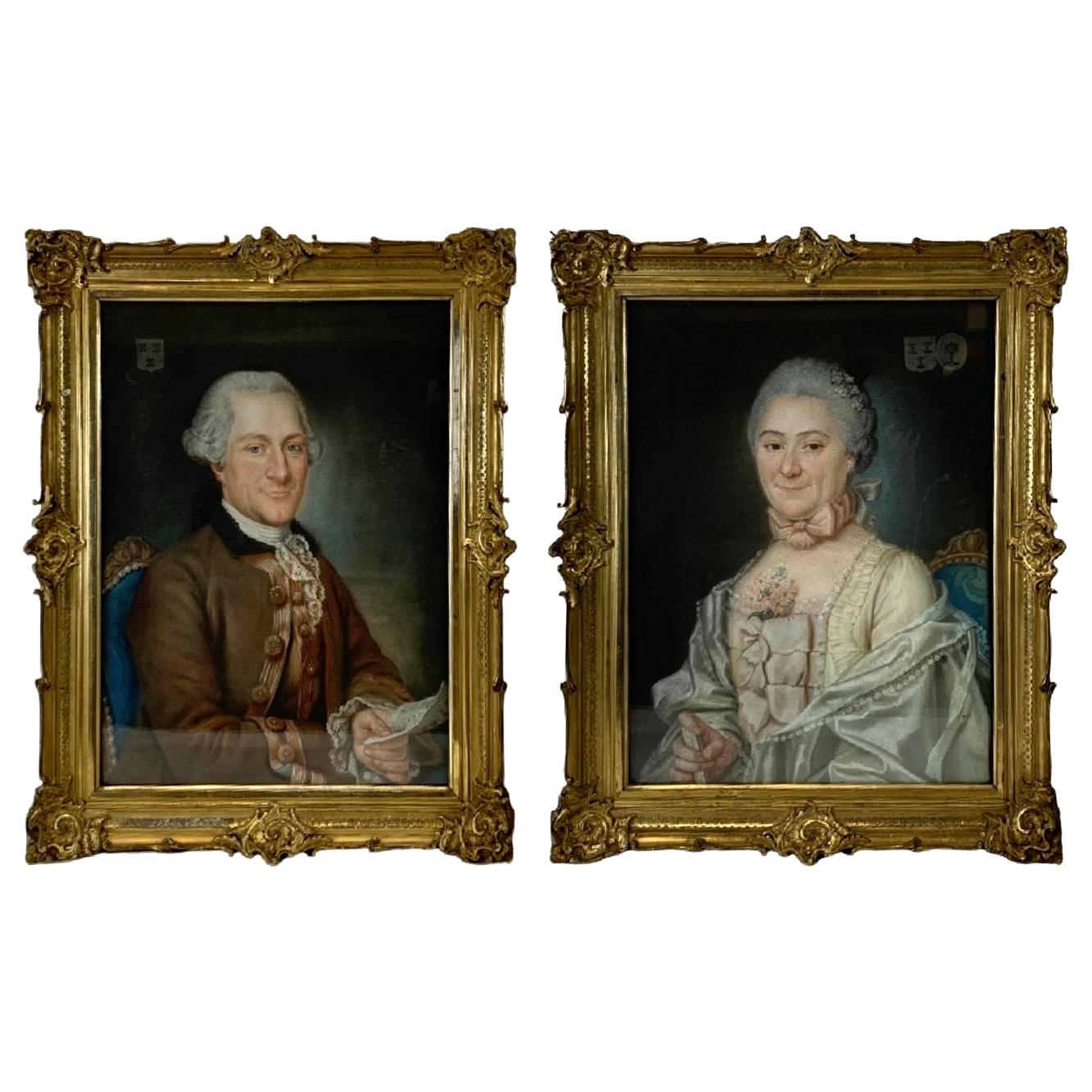 Pair of 18th Century Pastel Portraits of French Aristocrats by Charles Noel