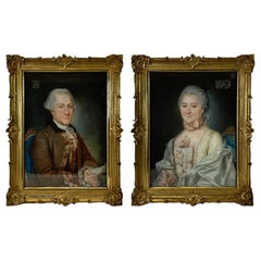 Pareja de retratos al pastel de aristócratas franceses del siglo XVIII por Charles Noel