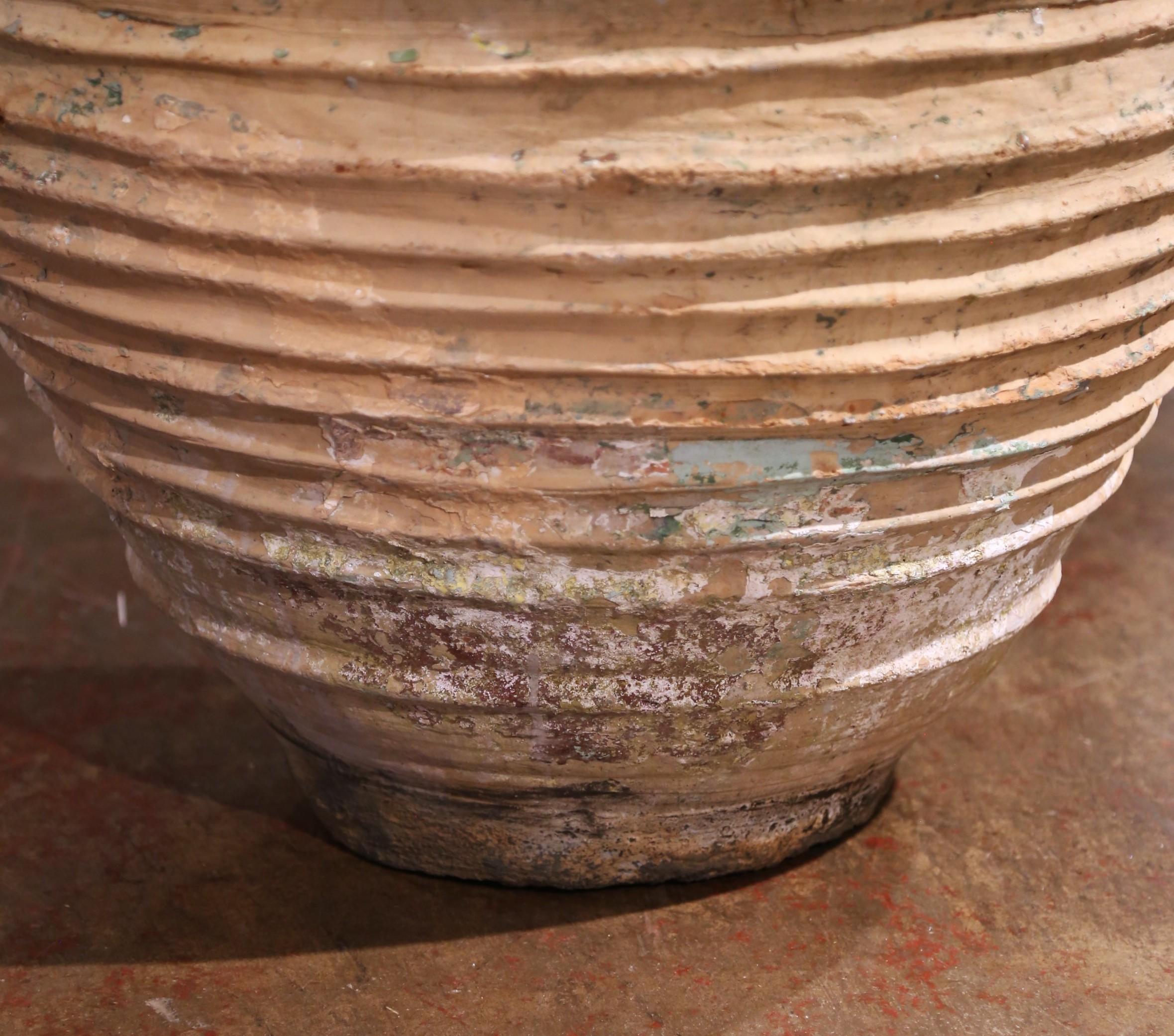 Pair of 18th Century Patinated Greek Terracotta Olive Jars with Ochre Glaze For Sale 6