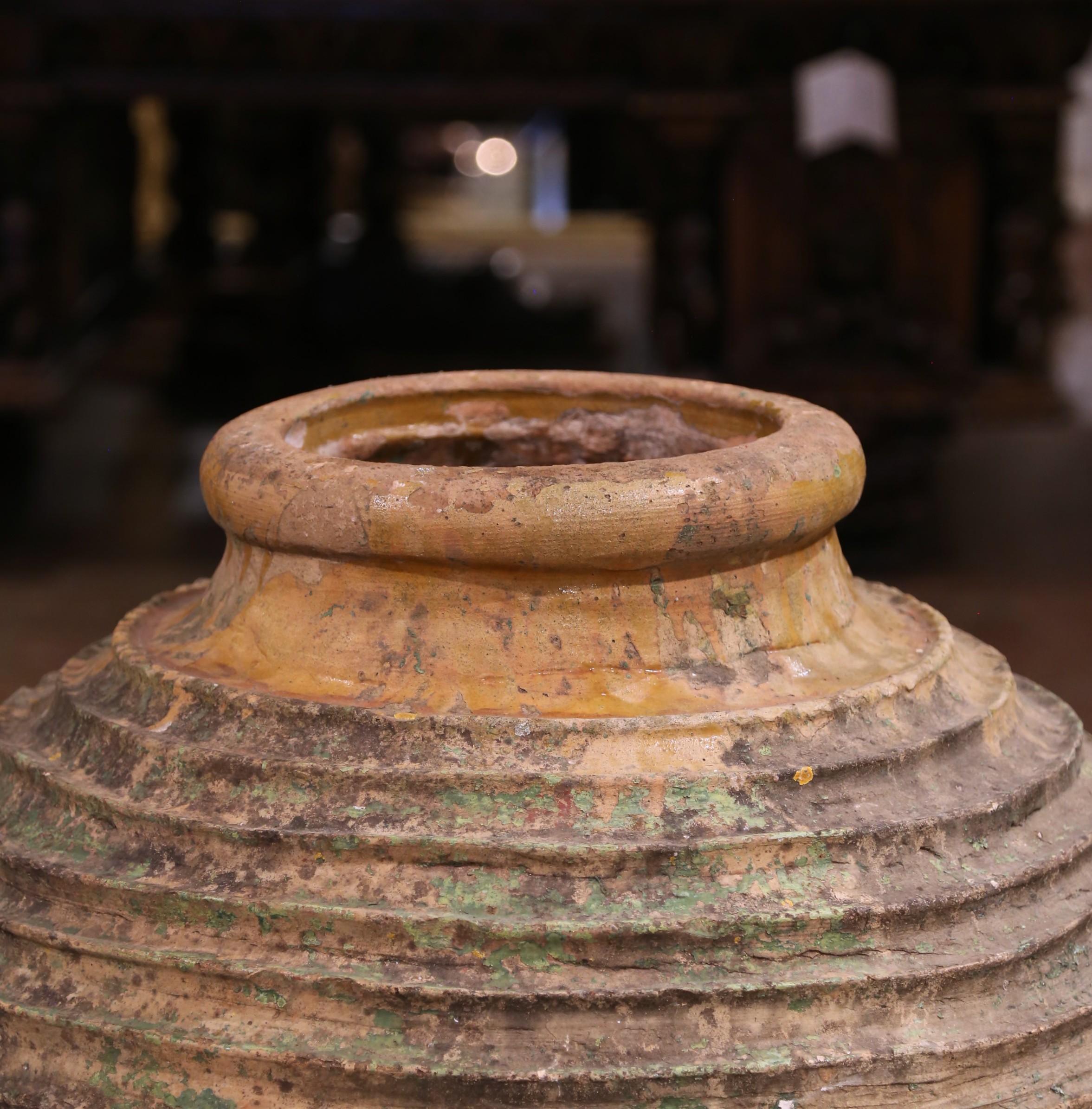 Pair of 18th Century Patinated Greek Terracotta Olive Jars with Ochre Glaze For Sale 2